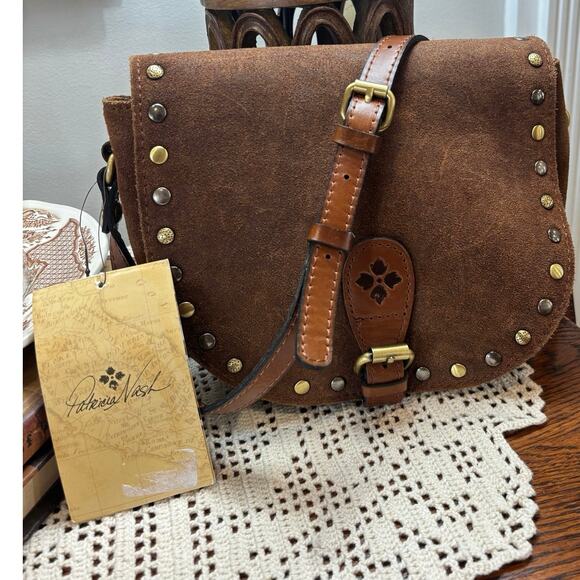 Patricia Nash Isola Flap Crossbody Whiskey Brown Washed Burnished Suede NWT boho - Picture 14 of 15